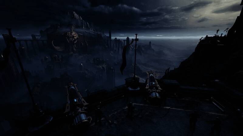 《毁灭战士：黑暗时代》最新游戏画面，展现宇宙领域场景，背景中可见巨大机械结构与神秘符号