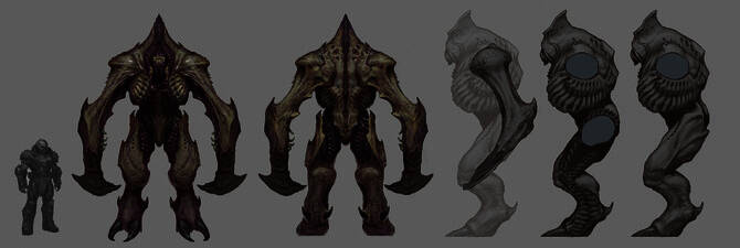 Cosmic Baron怪物概念设计图，展示其强壮躯体与锋利手臂