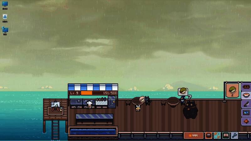 钓鱼过程中的一段动画片段，展示了成功钓起一条大鱼的瞬间