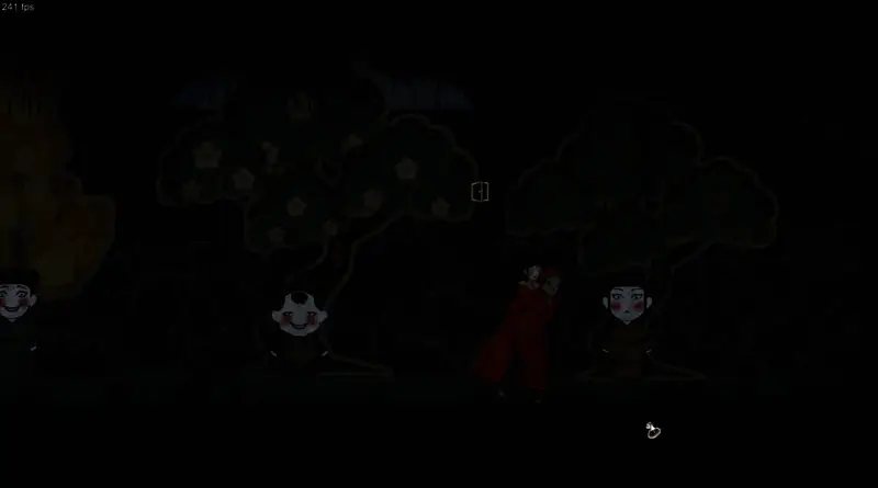 主角在黑暗环境中手持手电筒小心翼翼前行