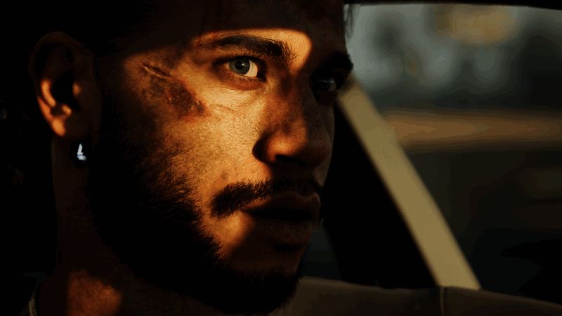 主角雅各布·迪亚兹特写画面，展示其佩戴‘心之眼’装置的面部细节