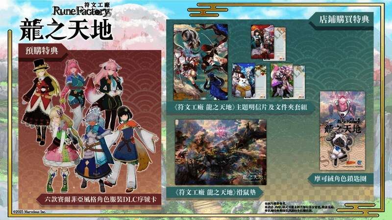 预购特典实物图，展示摩可绒钥匙圈、明信片套装和鼠标垫等周边物品