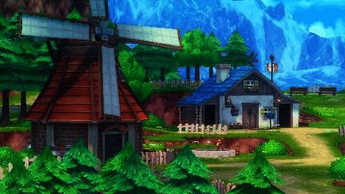 玩家使用滑翔伞在空中飞翔的画面，背景为广阔田野与山丘