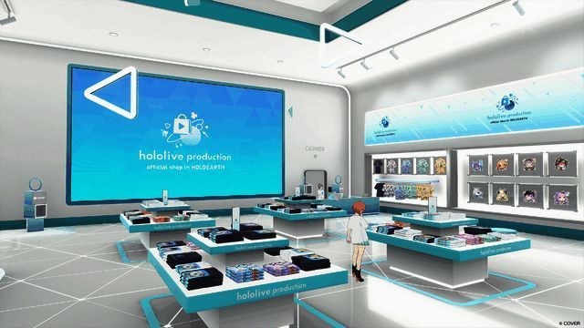 Hololive虚拟偶像登台演出画面，背景是绚丽的灯光特效