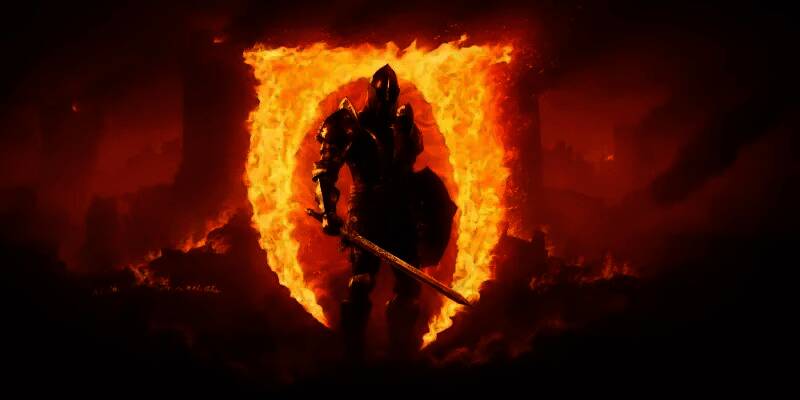 《辐射3》游戏场景截图，主角手持武器站在废墟之中