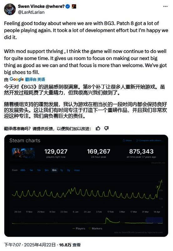 《博德之门3》多人合作画面，四位角色在地牢中并肩作战，释放技能特效绚丽