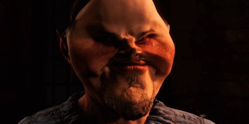 《上古卷轴4：湮灭 重制版》角色捏脸展示，面部扭曲极具克苏鲁风格