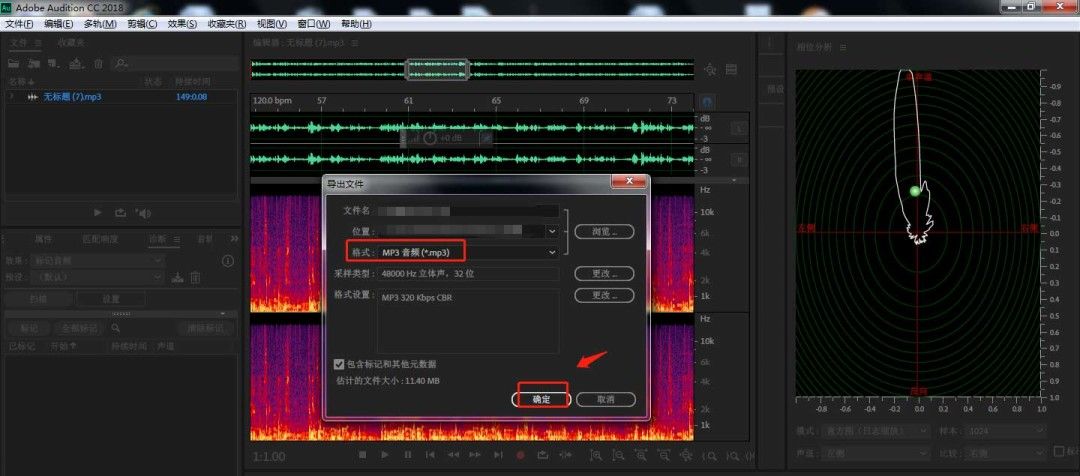 Adobe Audition导出设置界面，展示多种音频格式选项