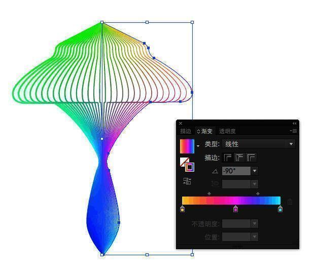 右侧路径填充彩虹渐变色后的对比图，色彩鲜明