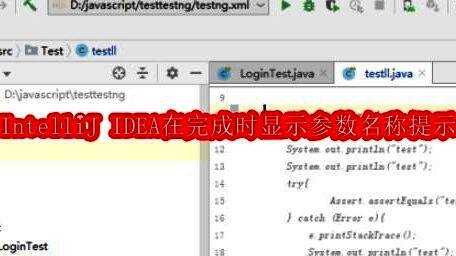 IntelliJ IDEA主界面展示，代码区域清晰可见，右侧有参数提示效果示意