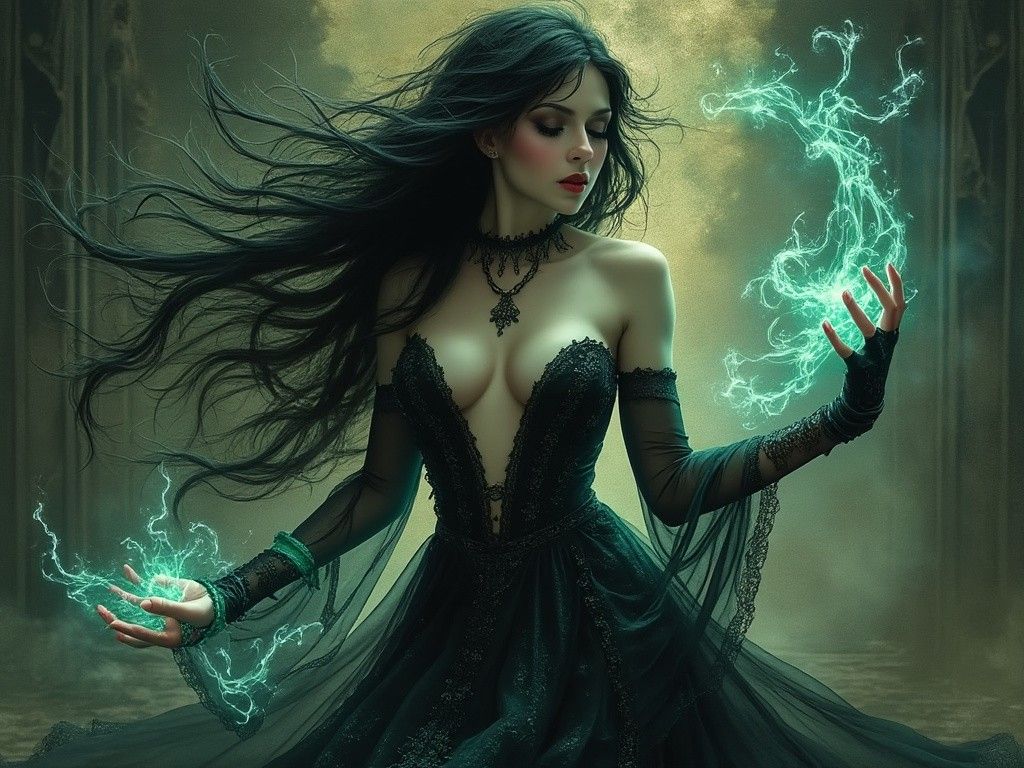 Grok文生图女巫系列图之一，展现统一风格特征