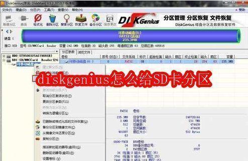 DiskGenius主界面展示，左侧列出多个磁盘分区，右侧为操作区域，界面简洁专业