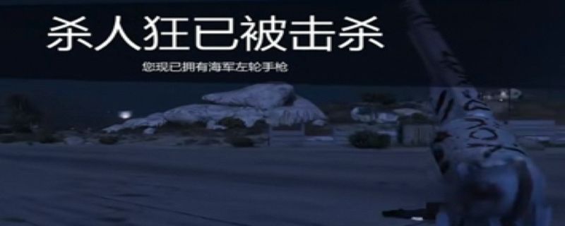 GTAOL游戏中玩家手持海军左轮手枪的特写画面，枪身泛着金属光泽，背景为洛圣都夜景