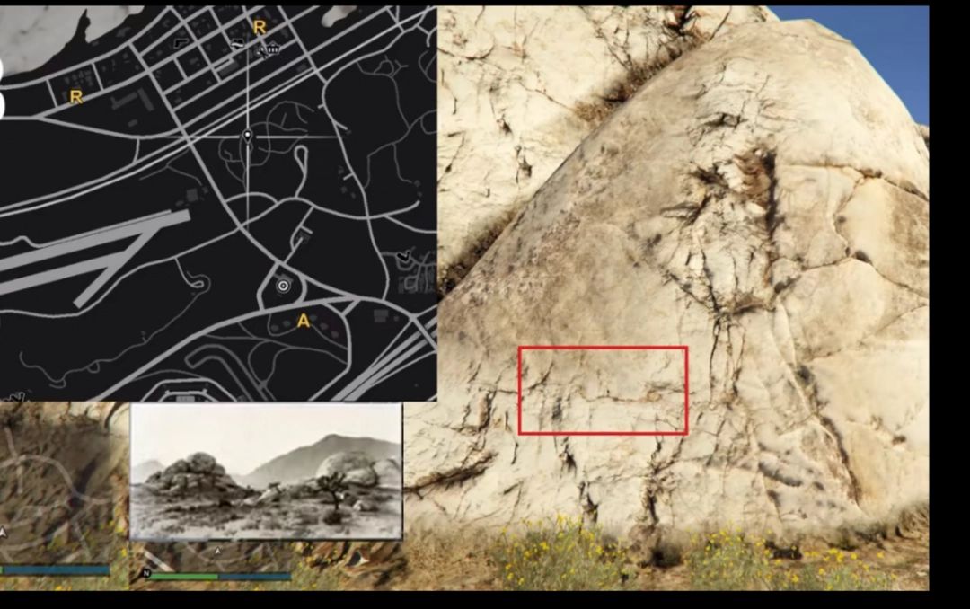 三处问号标记全部点亮后的地图界面，最终宝藏位置浮现红光