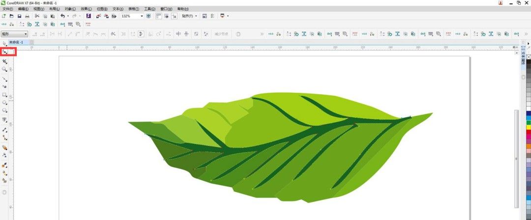 形状工具正在调整树叶边缘节点，局部放大显示细腻的曲线变化过程