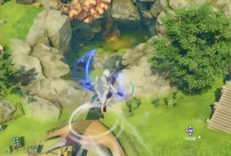 角色在空中释放幻影冲锋技能，气流炸裂特效环绕全身