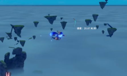 玩家角色在高空飞行中俯瞰地图，视野开阔，多个隐藏点位被标记