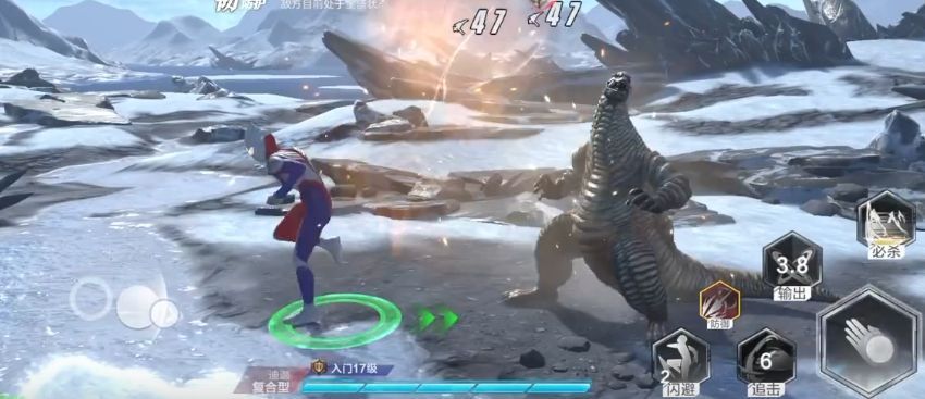 闪耀迪迦从侧面突袭雷德王，技能特效炸裂，地面碎裂效果逼真