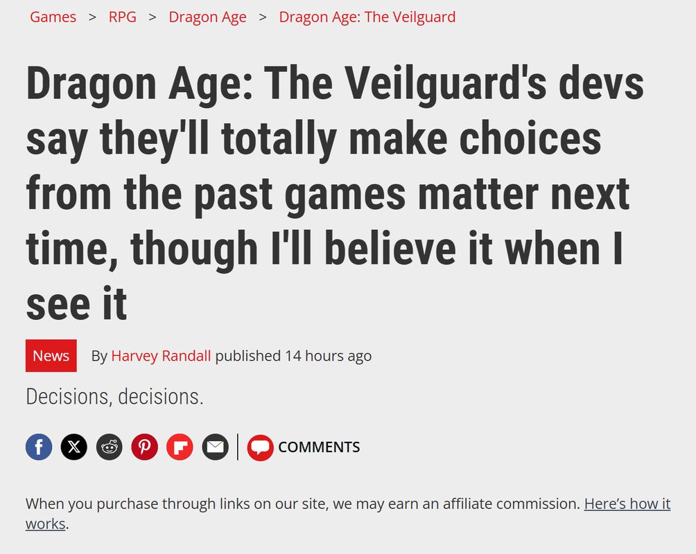 BioWare开发团队合影，背景为《龙腾世纪》系列经典角色立绘墙，气氛略显凝重