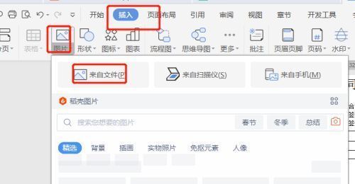 WPS插入图片功能界面截图，清晰标注操作路径