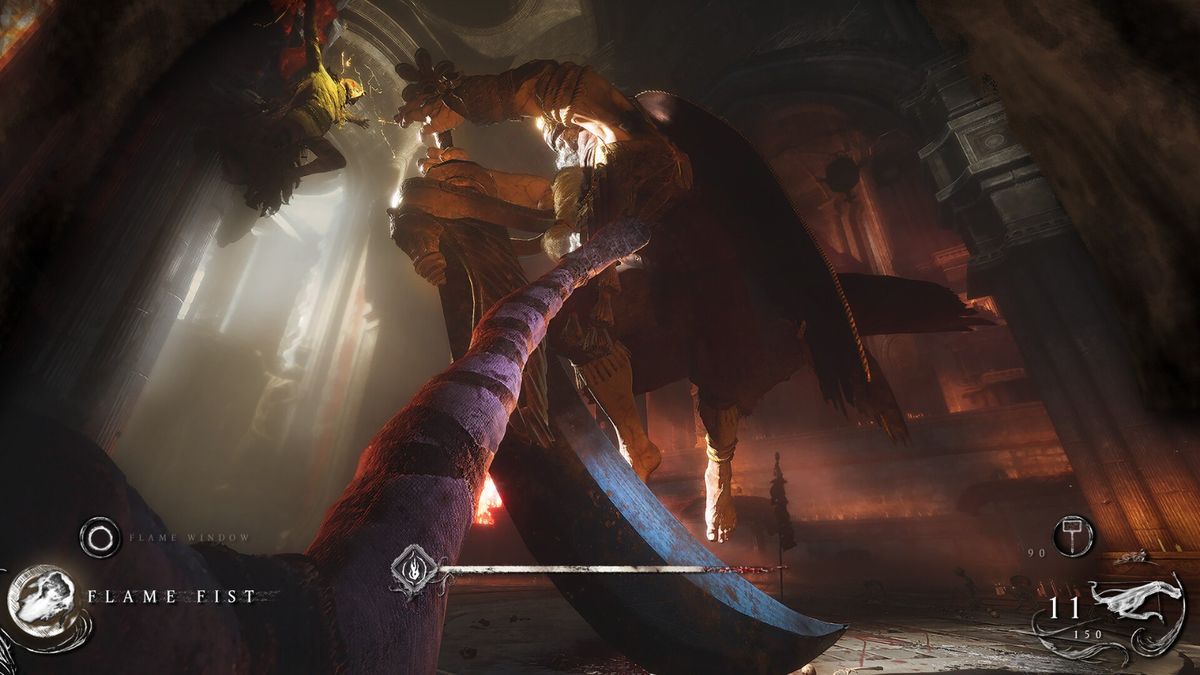 玩家角色在狭窄岩壁间攀爬，下方是深不见底的深渊，紧张感扑面而来