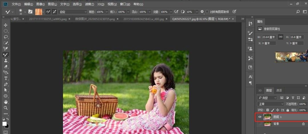 Photoshop软件内操作界面截图，清晰显示已复制出一个新的图层命名为‘图层1’