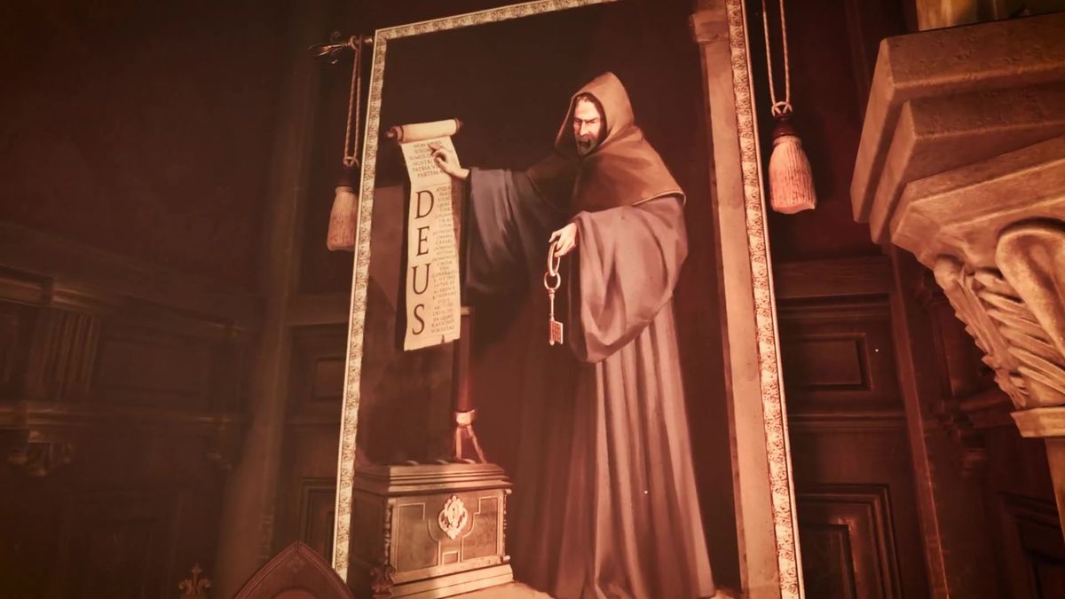 多人联机解谜场景，四名玩家角色围在桌子前讨论线索