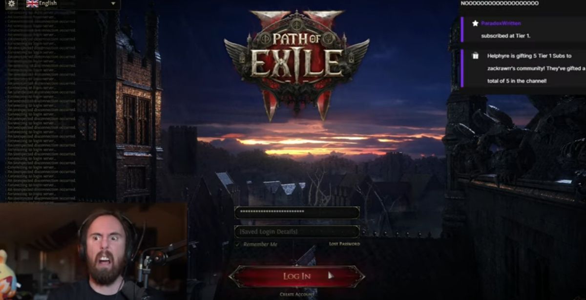 玩家登录界面卡顿截图，屏幕上显示‘正在连接服务器’，下方堆满重复刷新的红色登录按钮点击记录