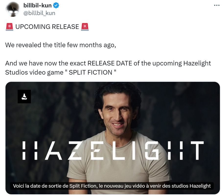 Split Fiction游戏LOGO展示画面，背景呈现分裂风格的艺术设计，充满神秘感和合作氛围