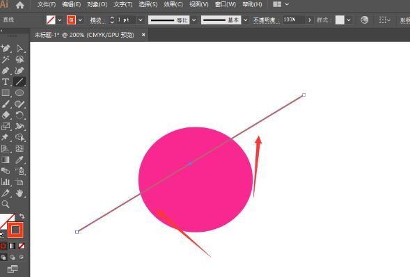 Illustrator中上方直线覆盖下方矩形的示意图