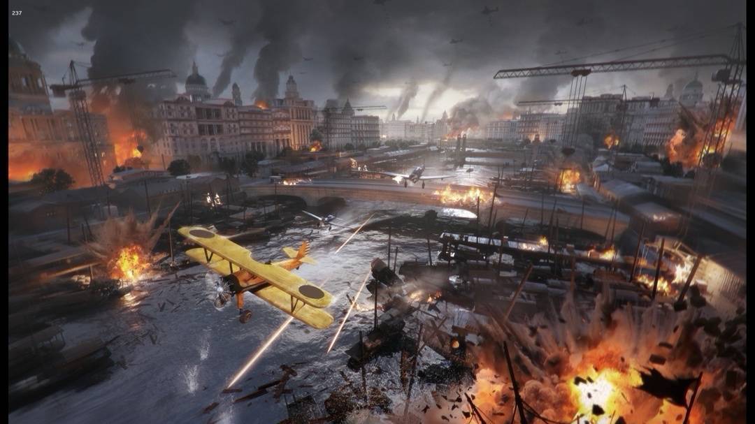 游戏UI界面显示任务目标：保卫阵地，击退空袭，历史感十足