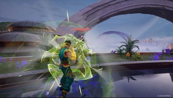 游戏宣传图展示多位经典漫威英雄并肩作战，背景为多元宇宙破碎战场