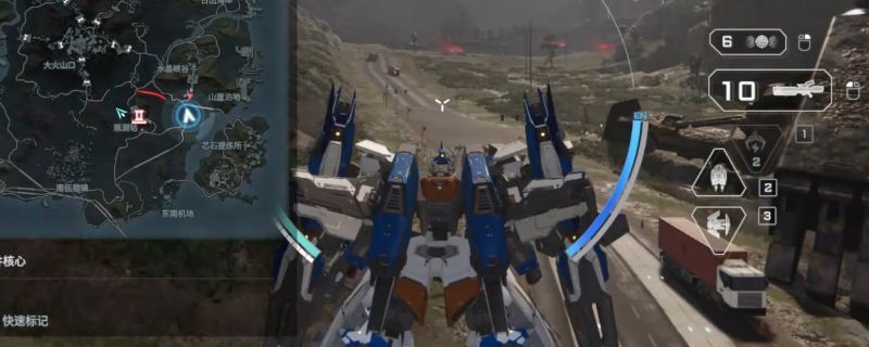 《解限机》游戏中玛什马克模式界面展示，左下角清晰显示任务提示与蓝币奖励信息