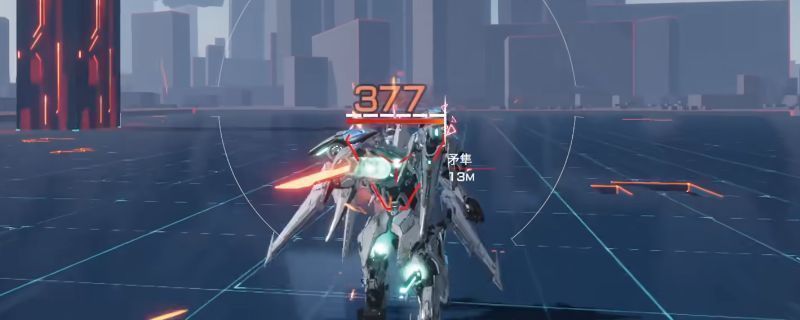 《解限机》游戏中机甲角色正在进行处决动作，机体高高跃起，能量刃贯穿敌方机体，画面充满科技感与战斗张力