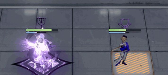 卡兹安专属技能‘荣幸’演示图，箭头显示‘基酒’印记从卡兹安转移至队友，复活后返还