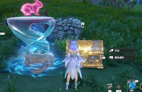 七宝塔试炼机关示意图，清晰标注三盏灯的点亮顺序与能量连线路径