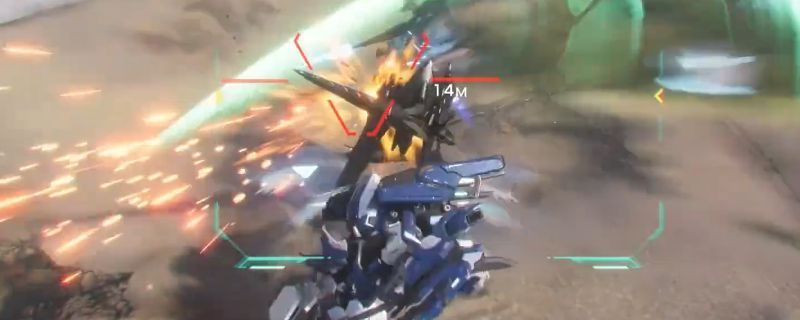 《解限机》玛什马克模式战斗场景，多台机甲在废墟城市中激烈交火，空中有飞行单位穿梭，地面散落着物资箱与改装部件