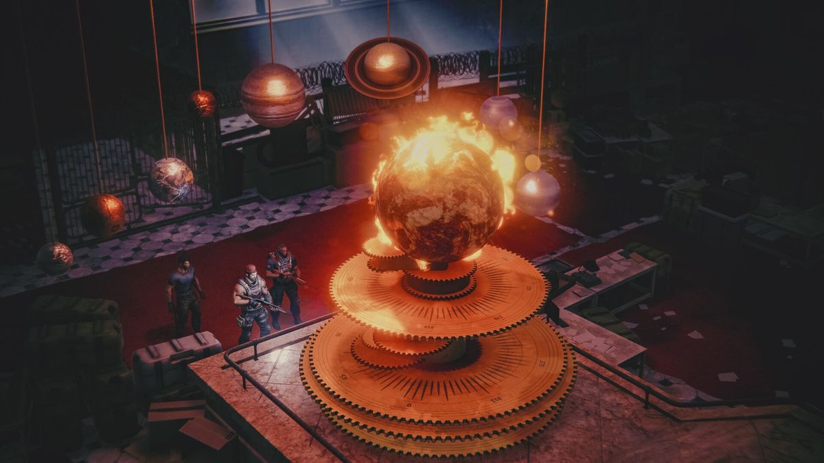 角色在废墟城市中攀爬残垣，背景为倒塌的东欧风格教堂，天空阴沉