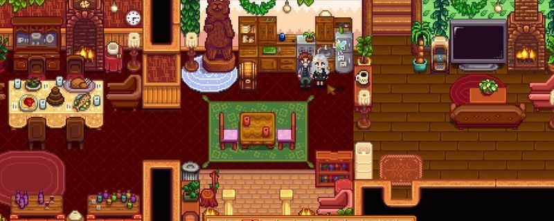 星露谷物语游戏主界面展示不同农场类型的缩略图，包括标准农场、森林农场、河流农场和山顶农场