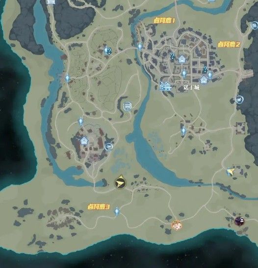 卤阿鹿第一只位置特写，红色箭头指向密林中的绿色巨鹿，旁边标注传送点名称