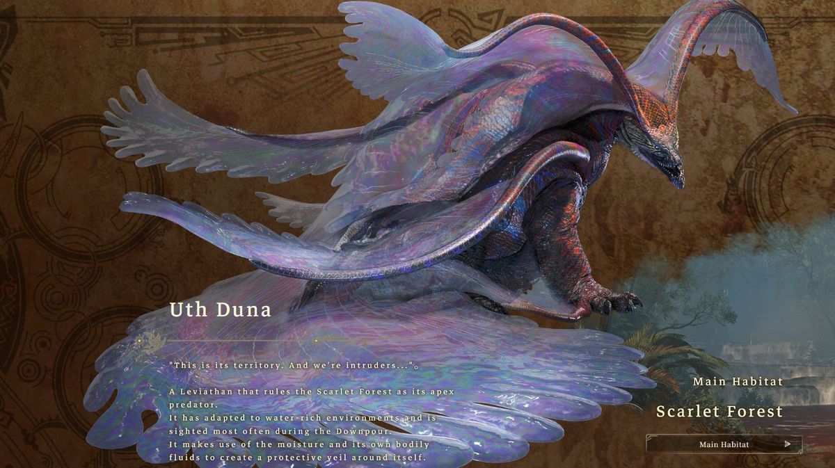 游戏实机画面展示猎人与桃毛兽激烈交战，场景位于森林边缘，落叶与尘土飞扬，战斗张力十足