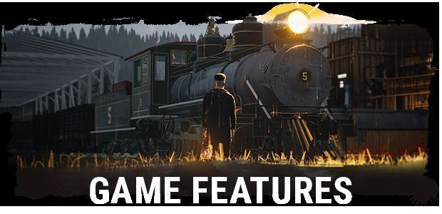 游戏特色图标集合：轨道建设、多人联机、货物运输、机车定制、物理模拟等元素排列整齐