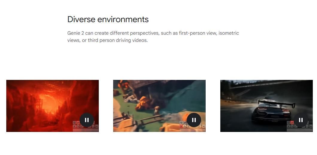 研究人员在操作Genie 2系统，屏幕上显示多个由AI生成的异星地貌世界