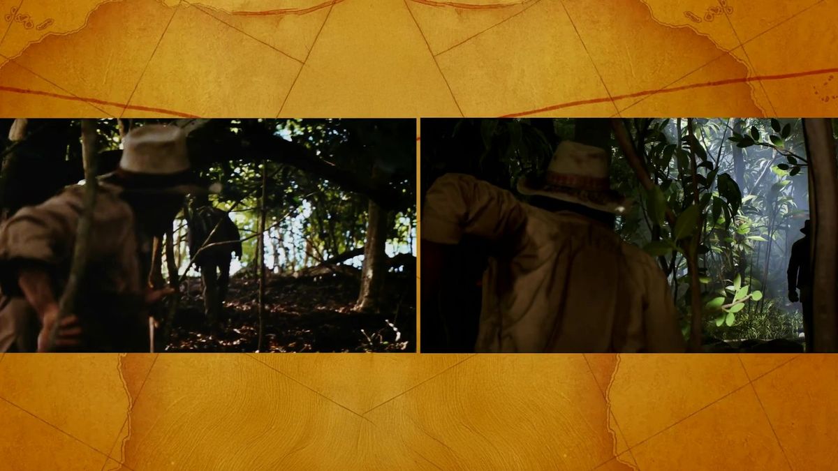 陷阱机关细节特写，齿轮与石块结构清晰可见