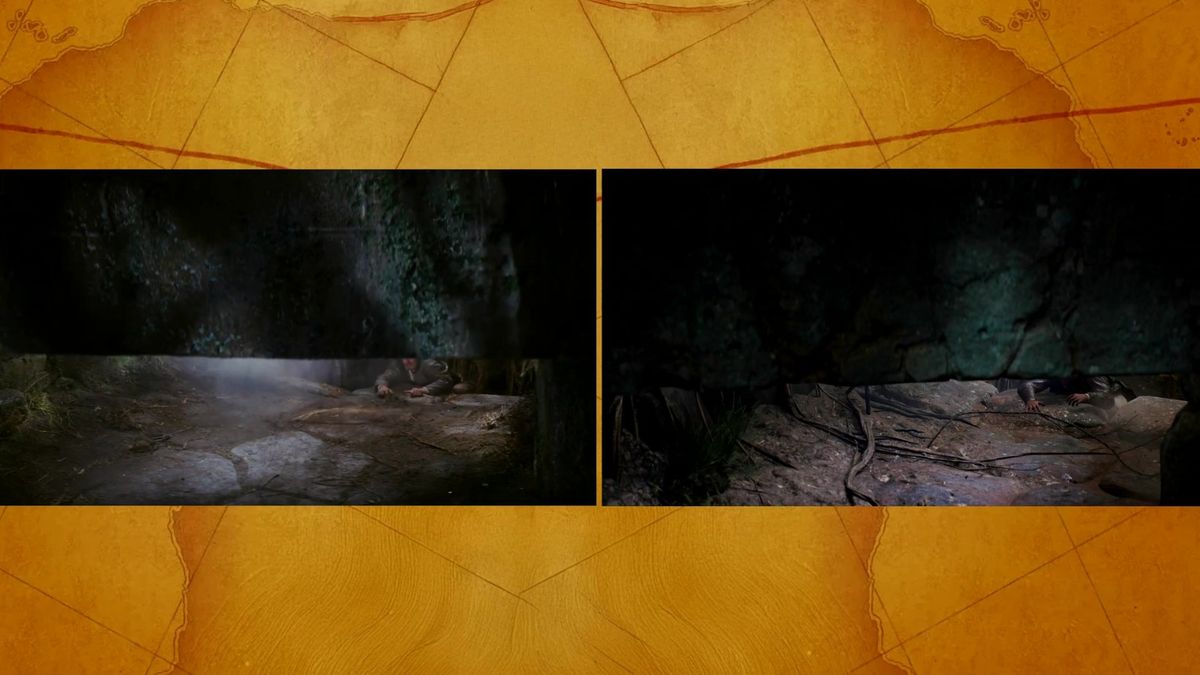 手持火把探索暗道，光影效果营造出神秘氛围