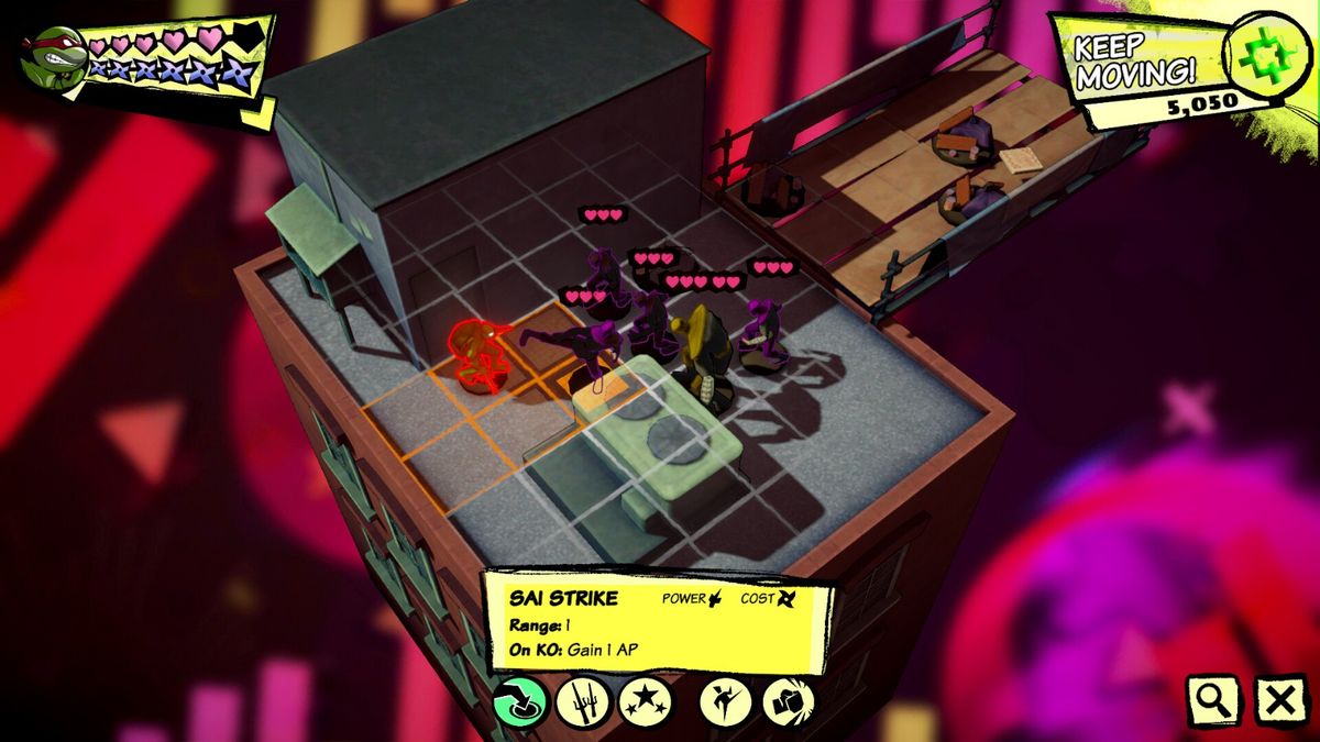 游戏战斗场景截图，展示莱昂纳多在狭窄巷道中对抗Foot Clan士兵，画面带有强烈漫画分镜感与喷漆纹理