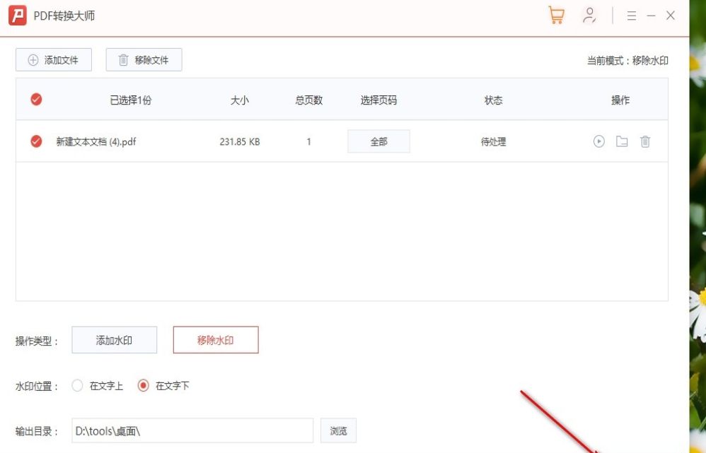 软件处理界面显示进度条，右下角‘开始’按钮已被点击，正在进行转换
