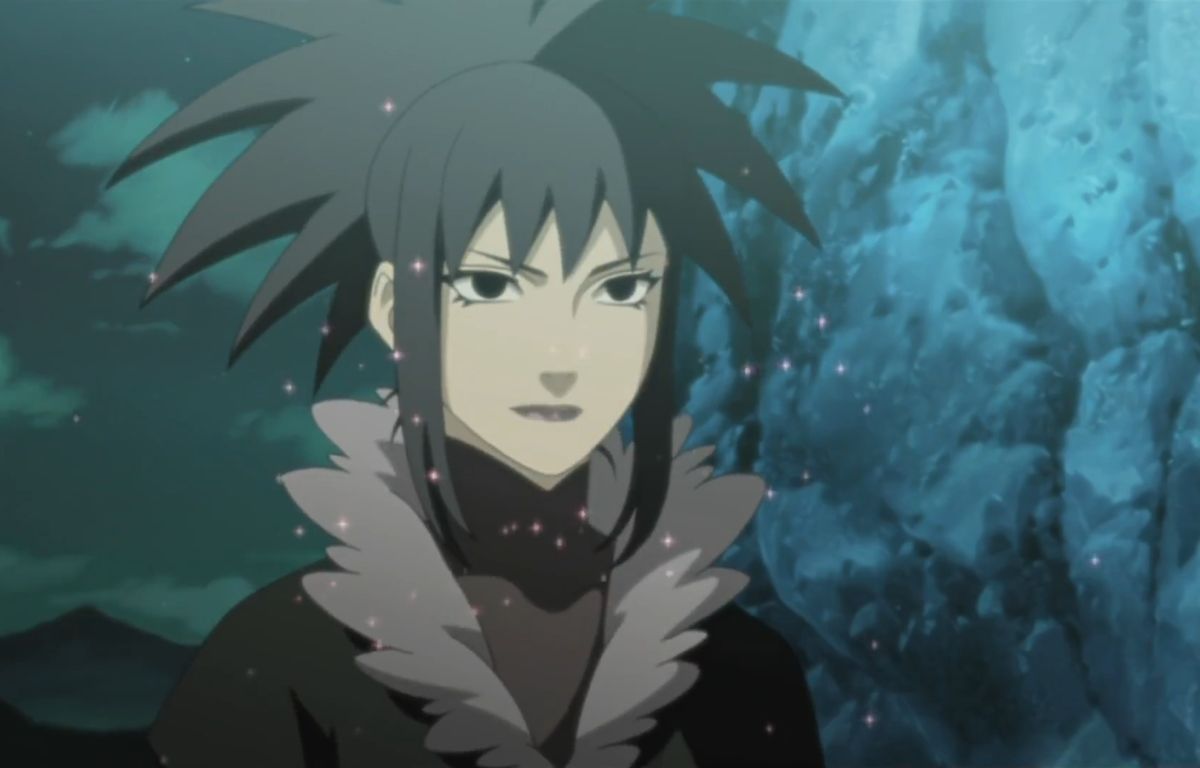 红莲身穿晶遁主题服饰，手持水晶忍术，背景闪烁着晶莹剔透的查克拉光芒