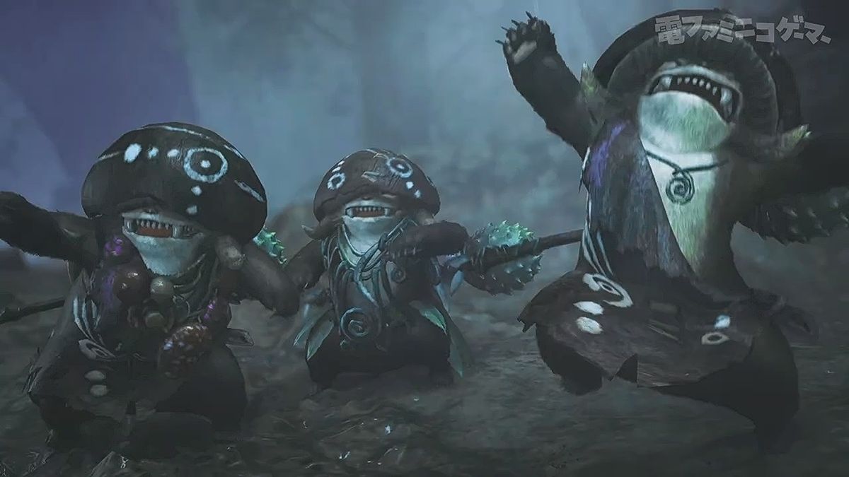 波衣龙在峡谷上空盘旋，猎人使用钩索飞跃岩壁，准备发动空中斩击