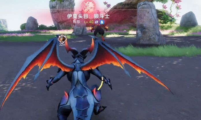 狼斗士屹立于晶簇高地，双目发红，周身环绕岩石护盾，气势逼人